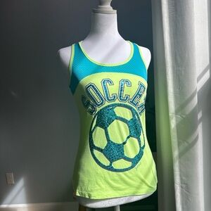 Justice Neon Green and Blue Soccer Tank Top